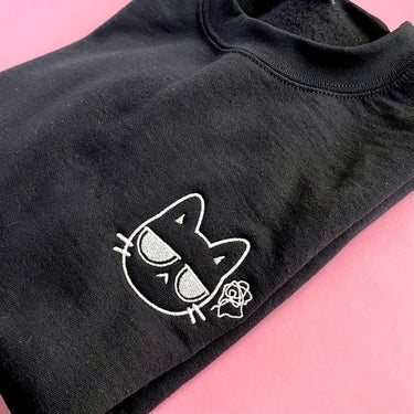 Glow in the Dark Embroidered Sweatshirts for Cat Lovers, Cute Cat Emojis, Adult Unisex, Cute Embroidered Crewneck, Unique Embroidery Gifts
